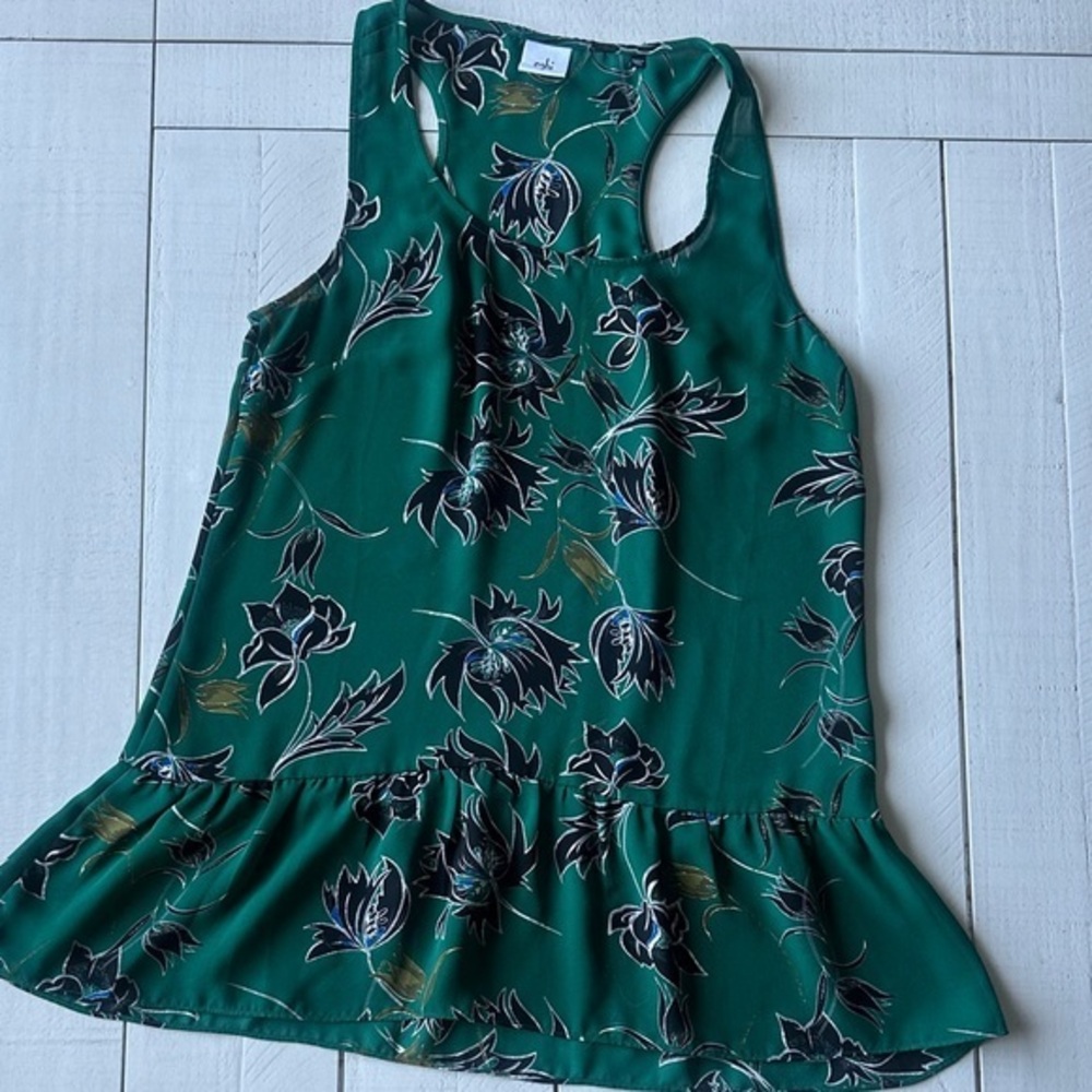 CAbi top Floral Green Sleeveless Top size small floral sleeveless